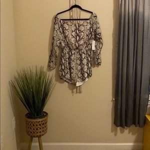 Snakeskin Print Long Sleeve Flow Romper